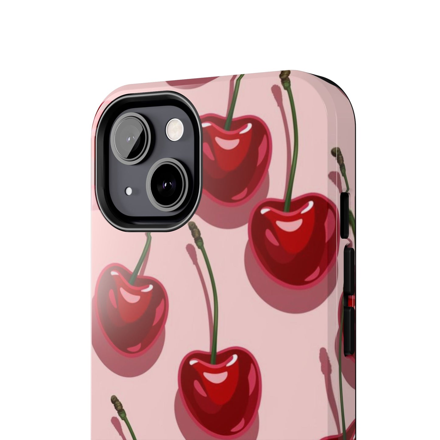 Cherry Pattern Tough Phone Case — Retro Pink Cherry Print Protective Phone Case