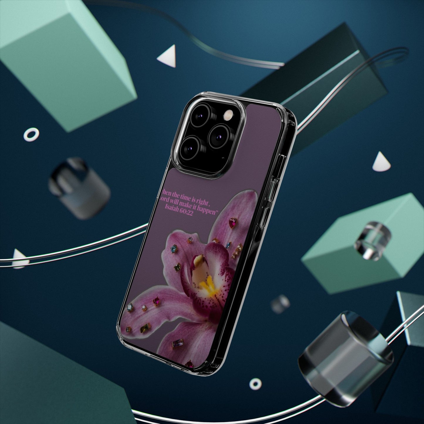 Clear Floral Impact-Resistant Phone Case — "When the time is right" Rose Orchid Design