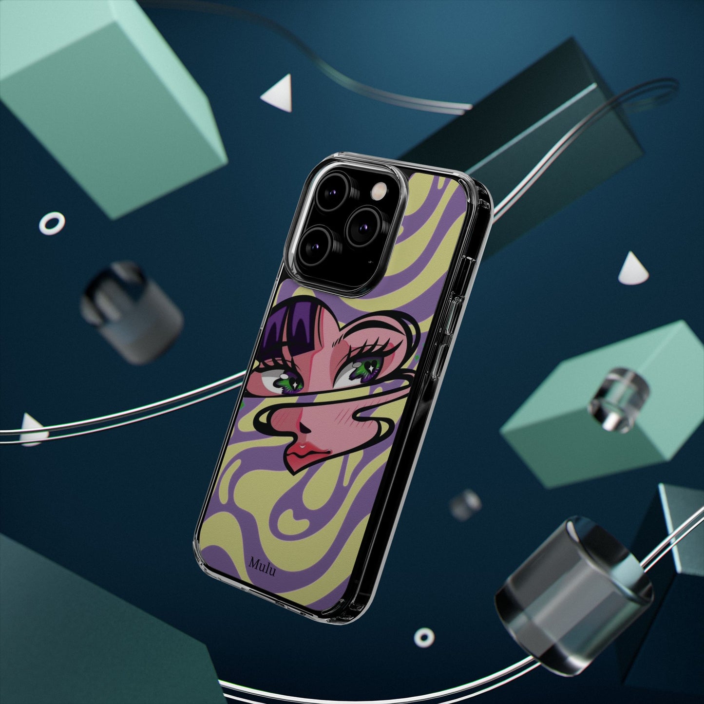 Clear Impact-Resistant Case — Retro Psychedelic Heart Face Design