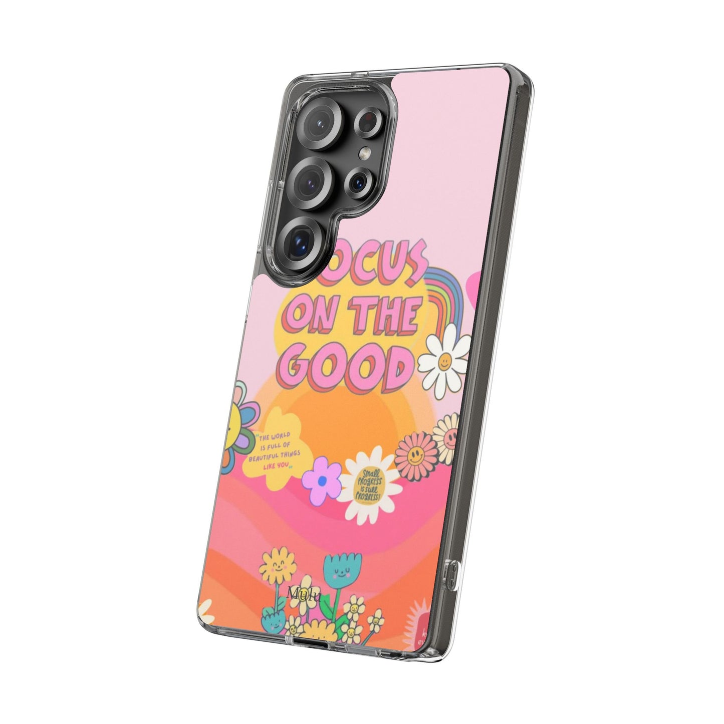 Clear Impact-Resistant Case — "Focus On The Good" Retro Floral Phone Cover