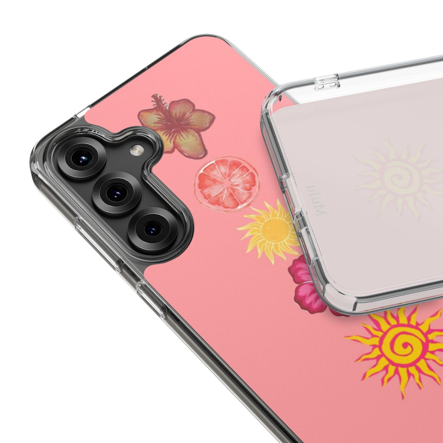 Clear Impact-Resistant Phone Case — Tropical Sun & Hibiscus Floral Design