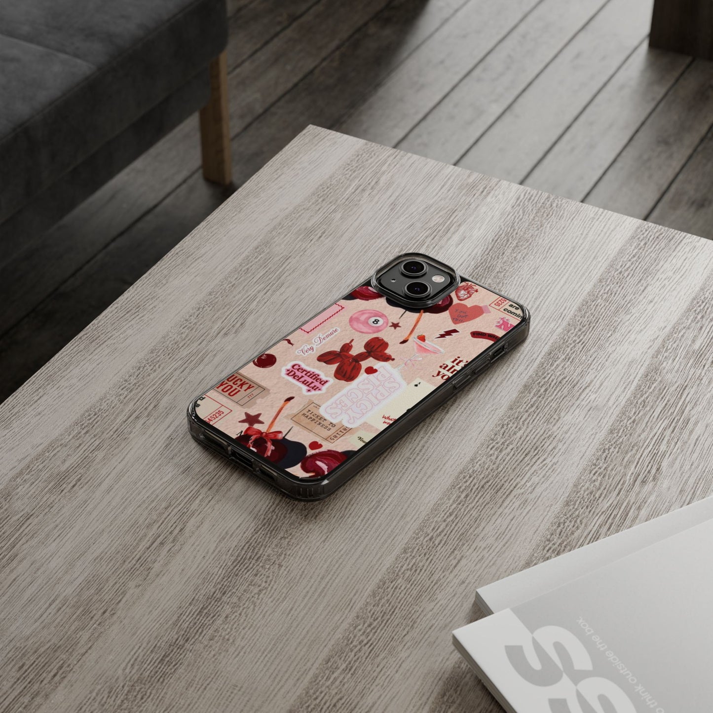 Clear Impact-Resistant Phone Case — Retro Cherry & Sticker Collage