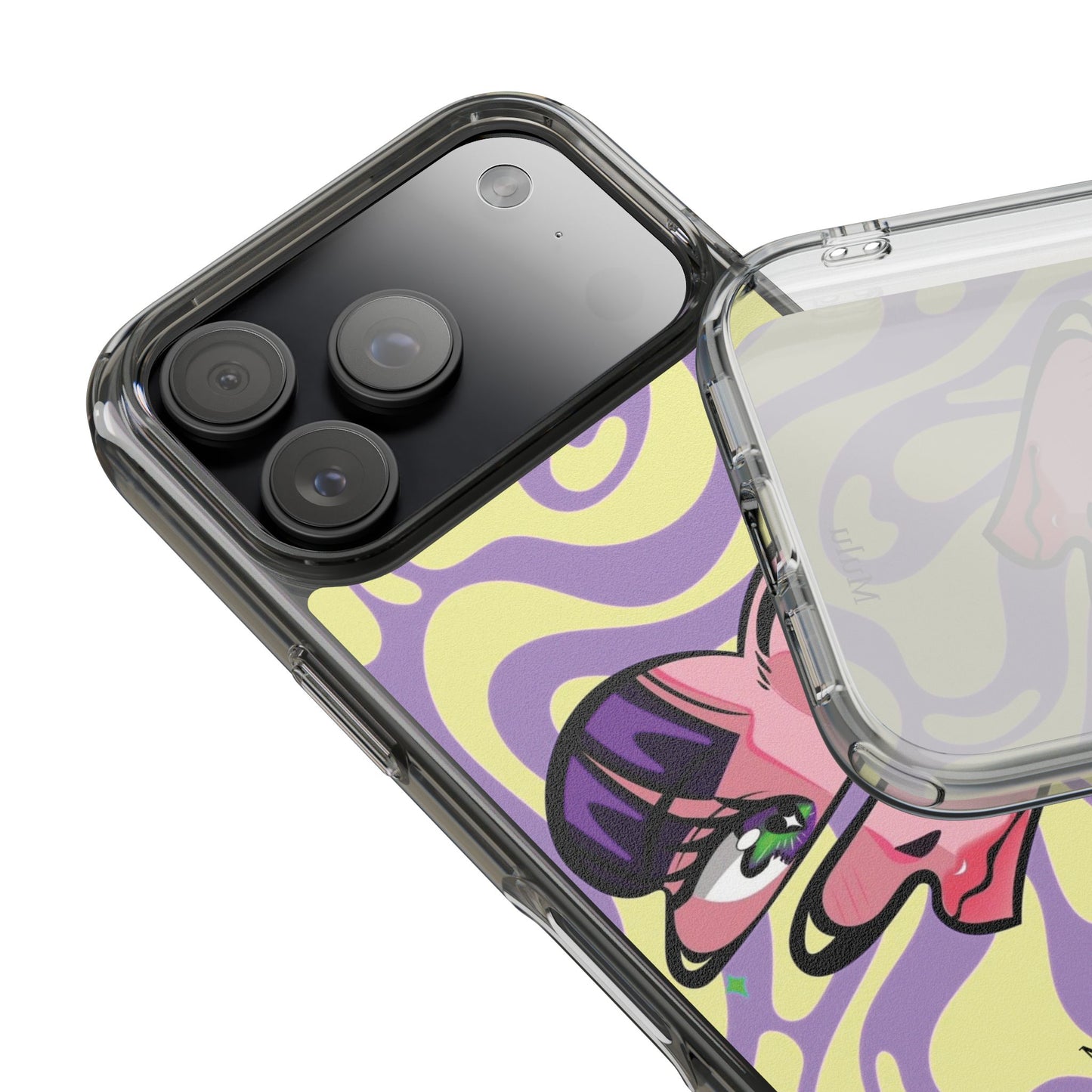 Clear Impact-Resistant Case — Retro Psychedelic Heart Face Design