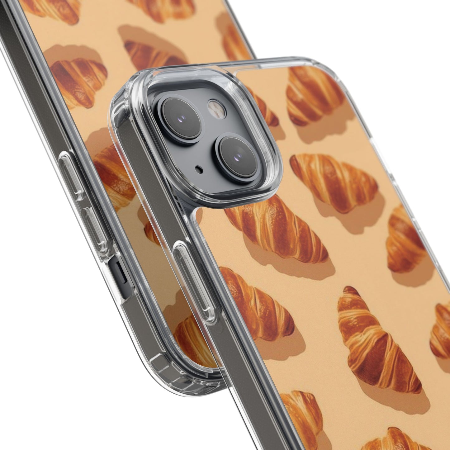Croissant Pattern Clear Phone Case — Bakery-themed Transparent iPhone Cover