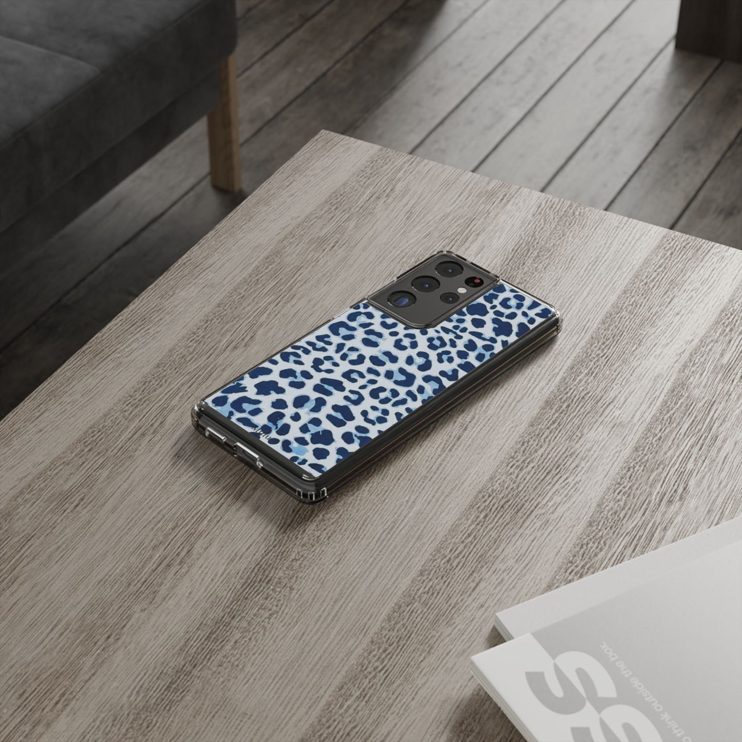 Clear Impact-Resistant Phone Case — Blue Watercolor Leopard Print