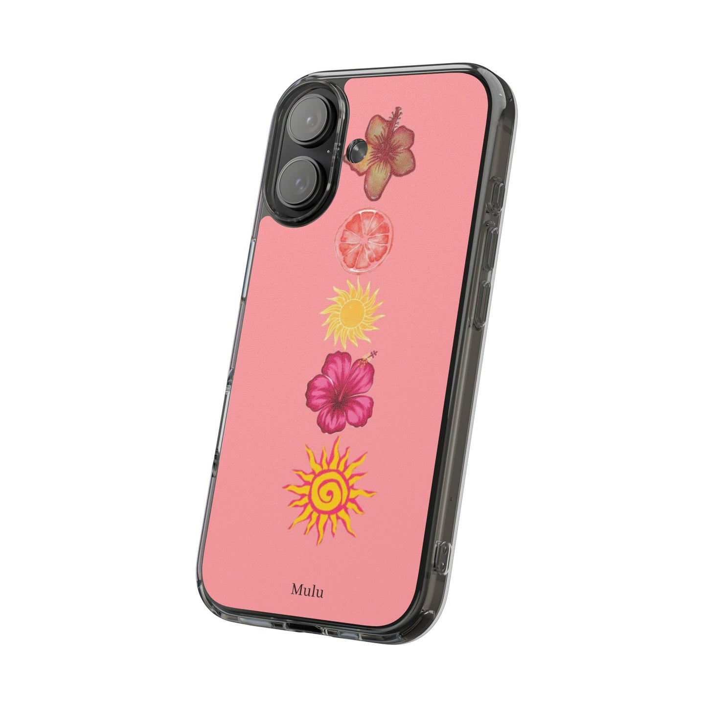 Clear Impact-Resistant Phone Case — Tropical Sun & Hibiscus Floral Design