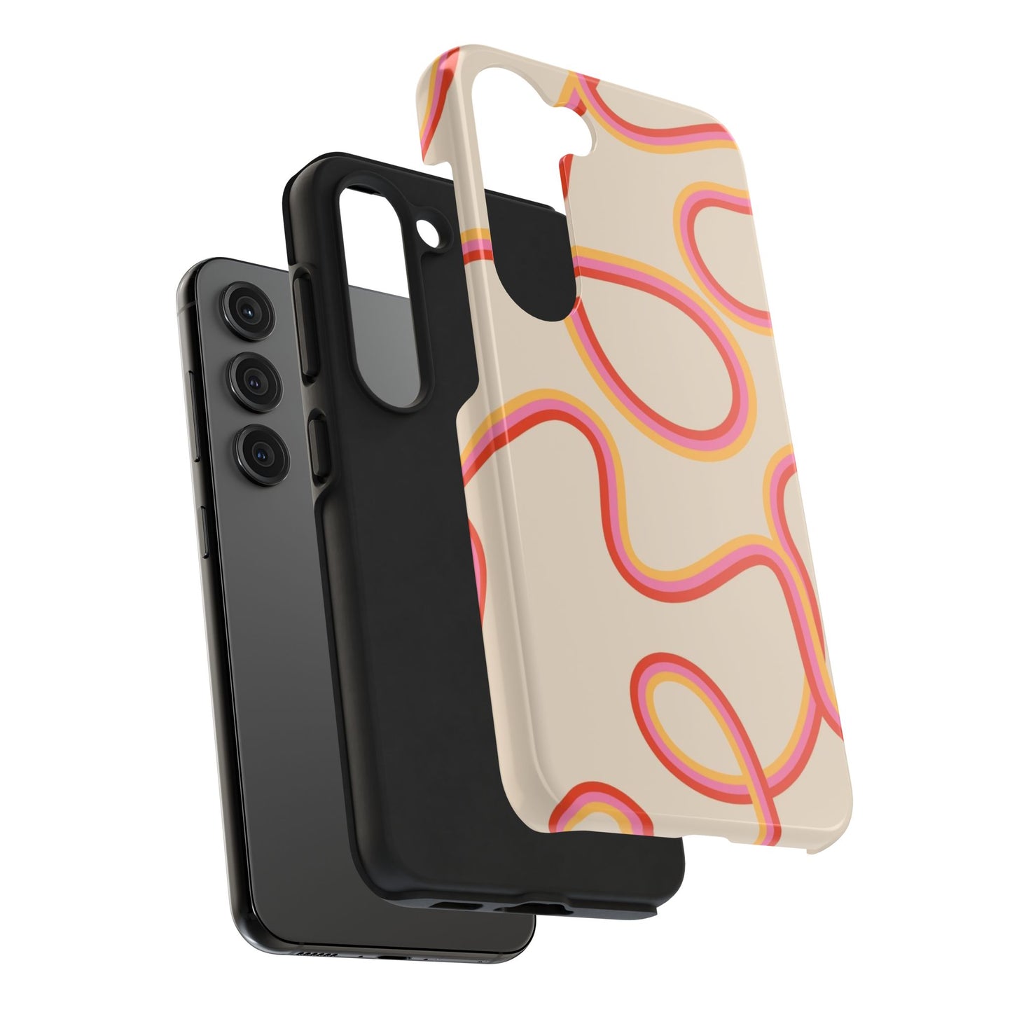 Retro Swirl Tough Phone Case — Beige Pink Orange Abstract Protection