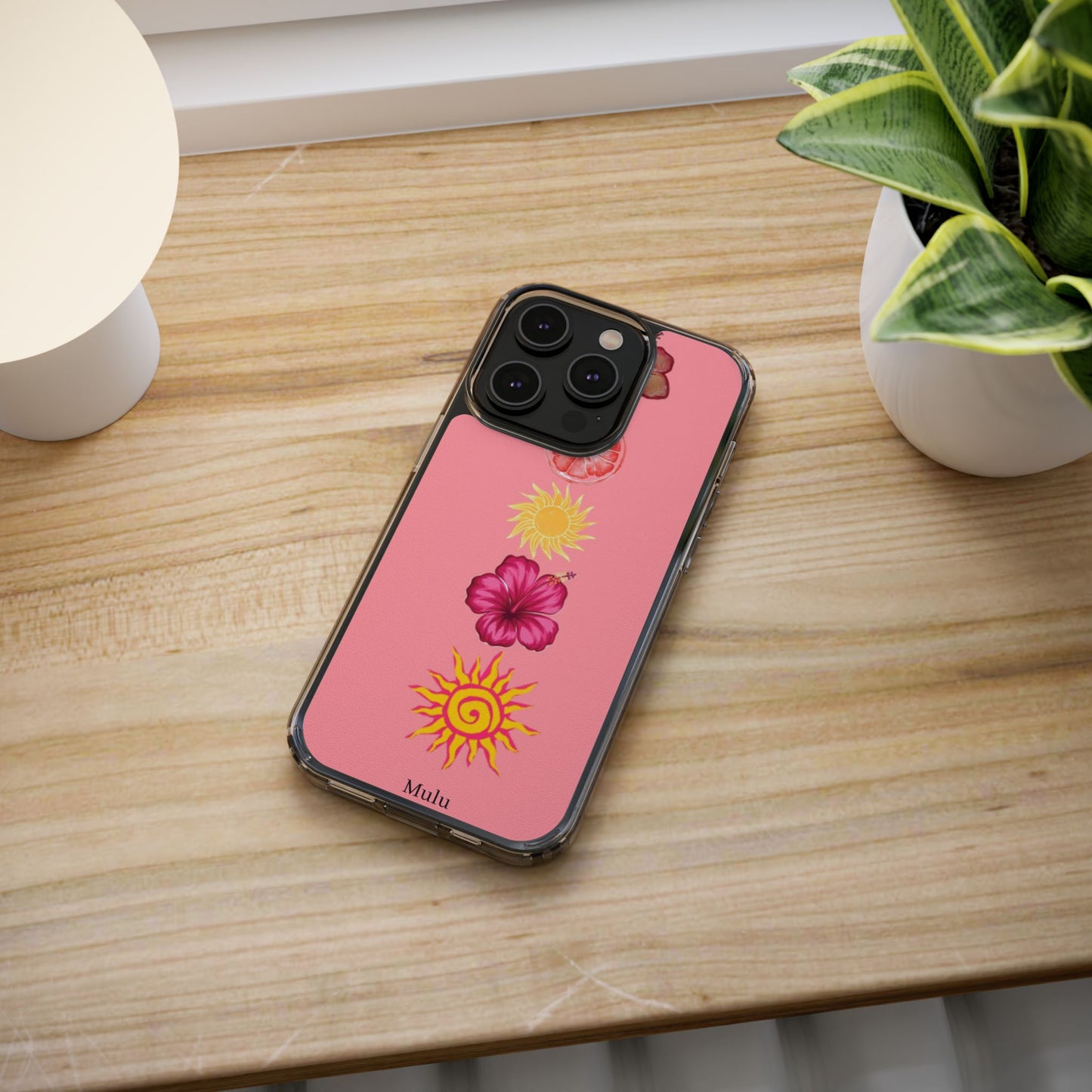 Clear Impact-Resistant Phone Case — Tropical Sun & Hibiscus Floral Design