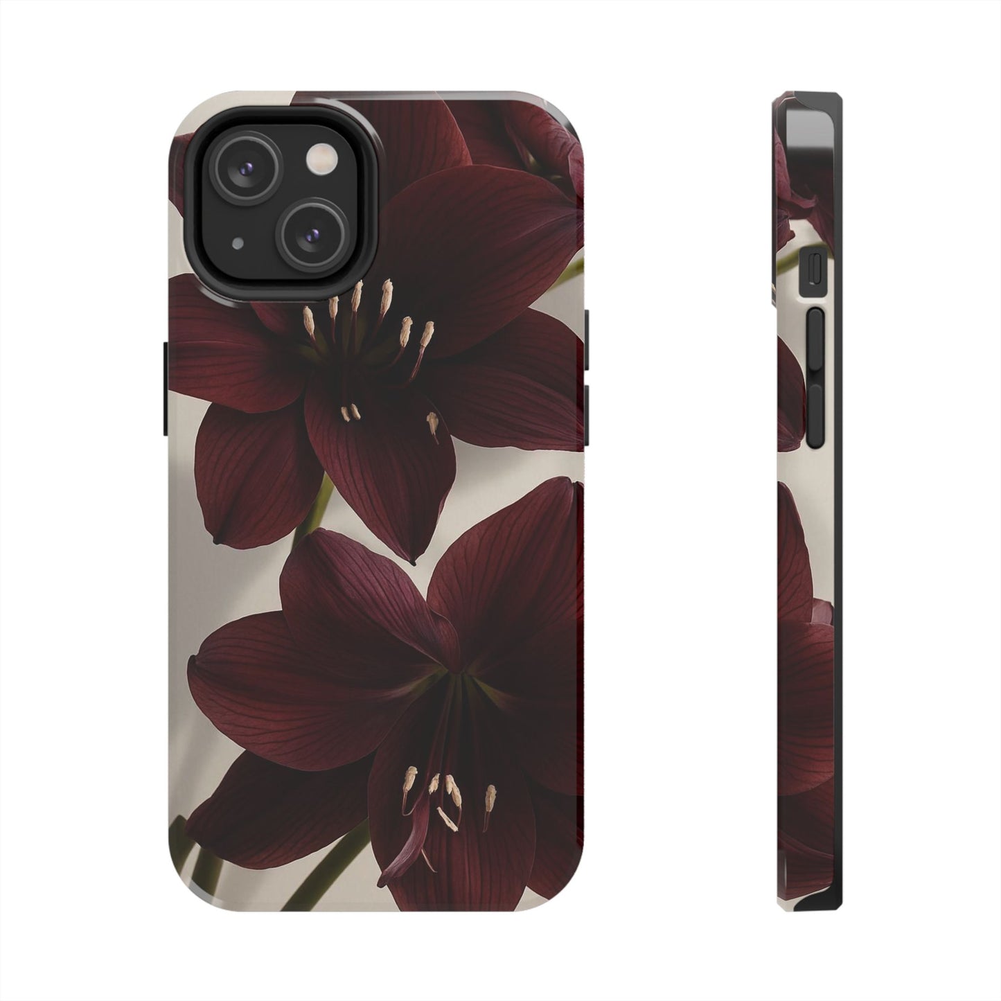 Amaryllis Noir Tough Phone Case — Dark Burgundy Floral Protective Cover