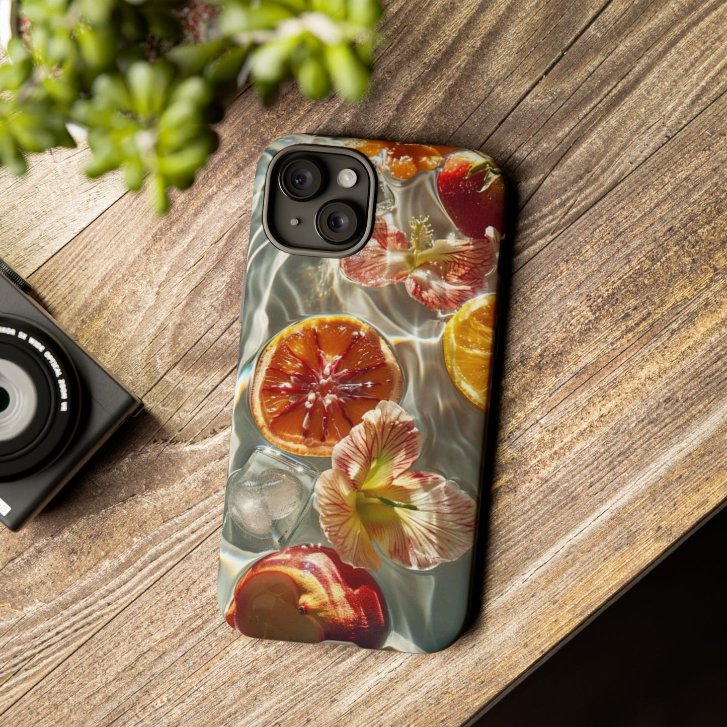 Citrus & Hibiscus Protective Phone Case – Summer Fruit Water Print Tough Case