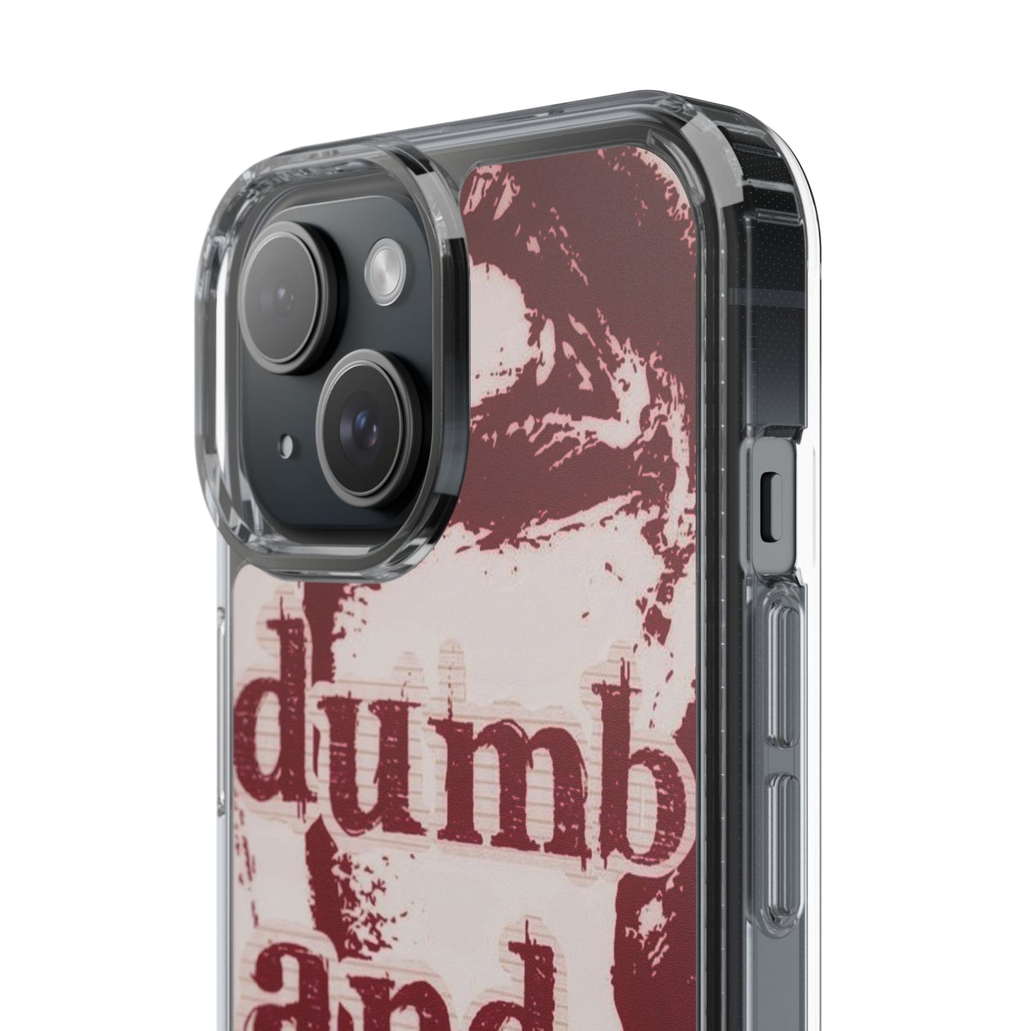 Clear Phone Case — “dumb and poetic” Red Typographic Design