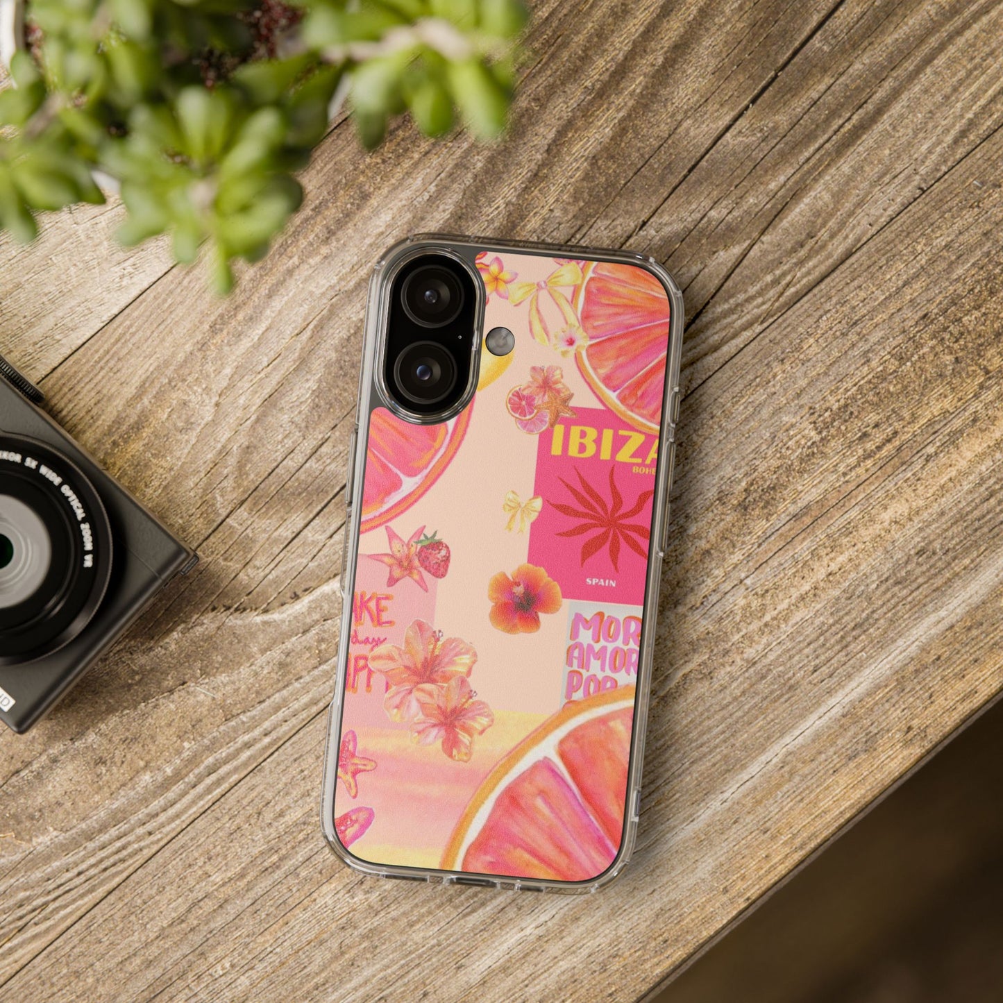 Clear Impact Phone Case — Pink Ibiza Citrus Floral Design