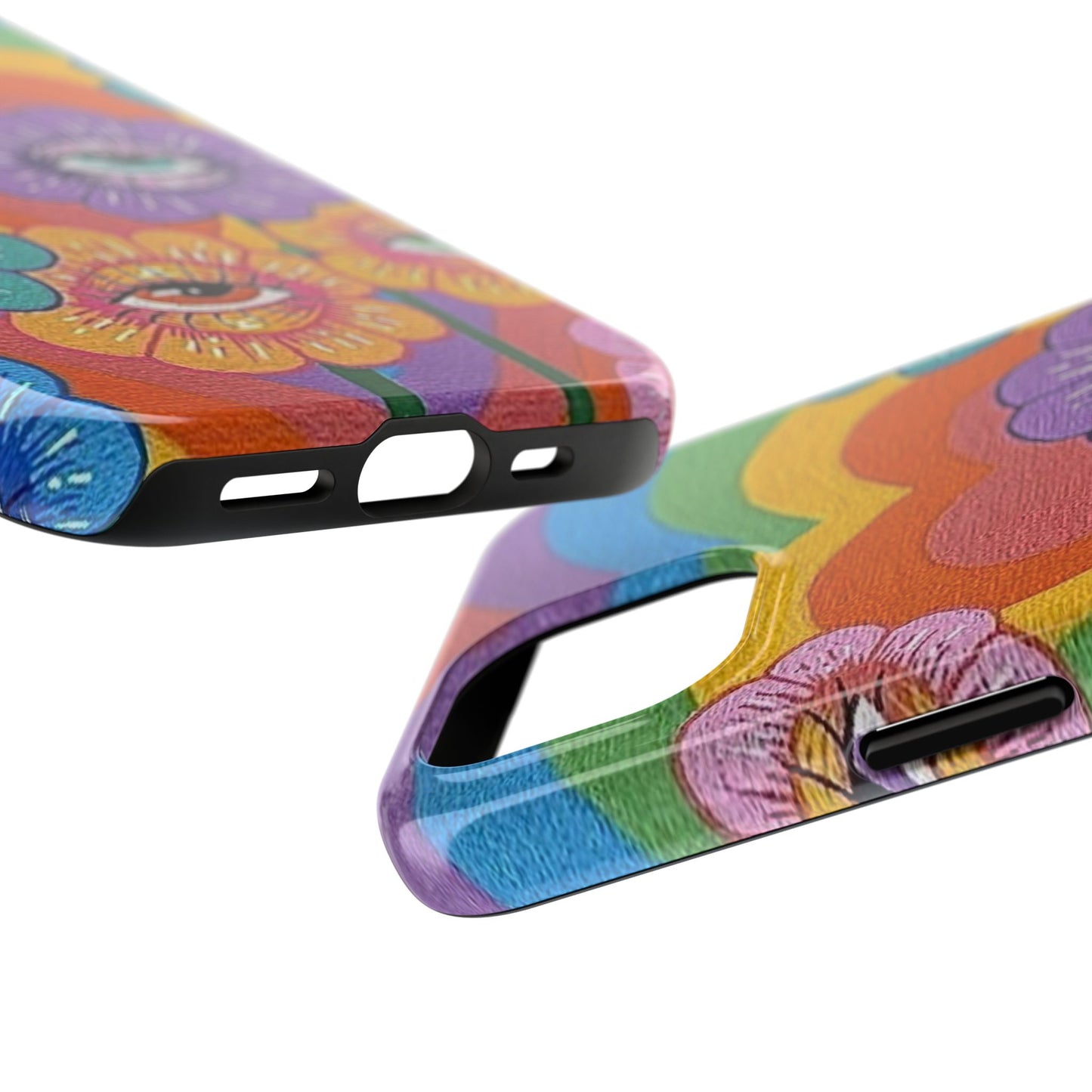 Psychedelic Eye Flower Tough Phone Case — Retro Rainbow Protective iPhone Cover