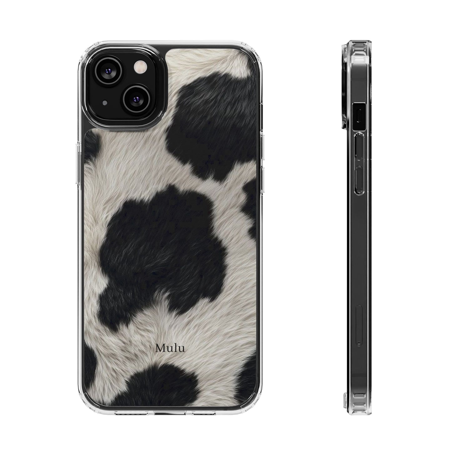 Cow Print Clear Impact Phone Case — Faux Fur Black & White Protection