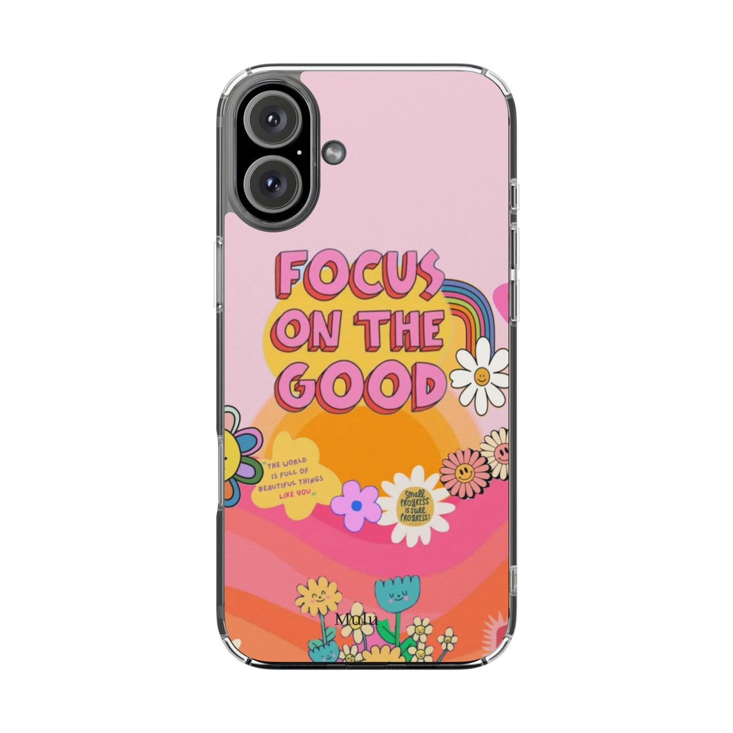 Clear Impact-Resistant Case — "Focus On The Good" Retro Floral Phone Cover