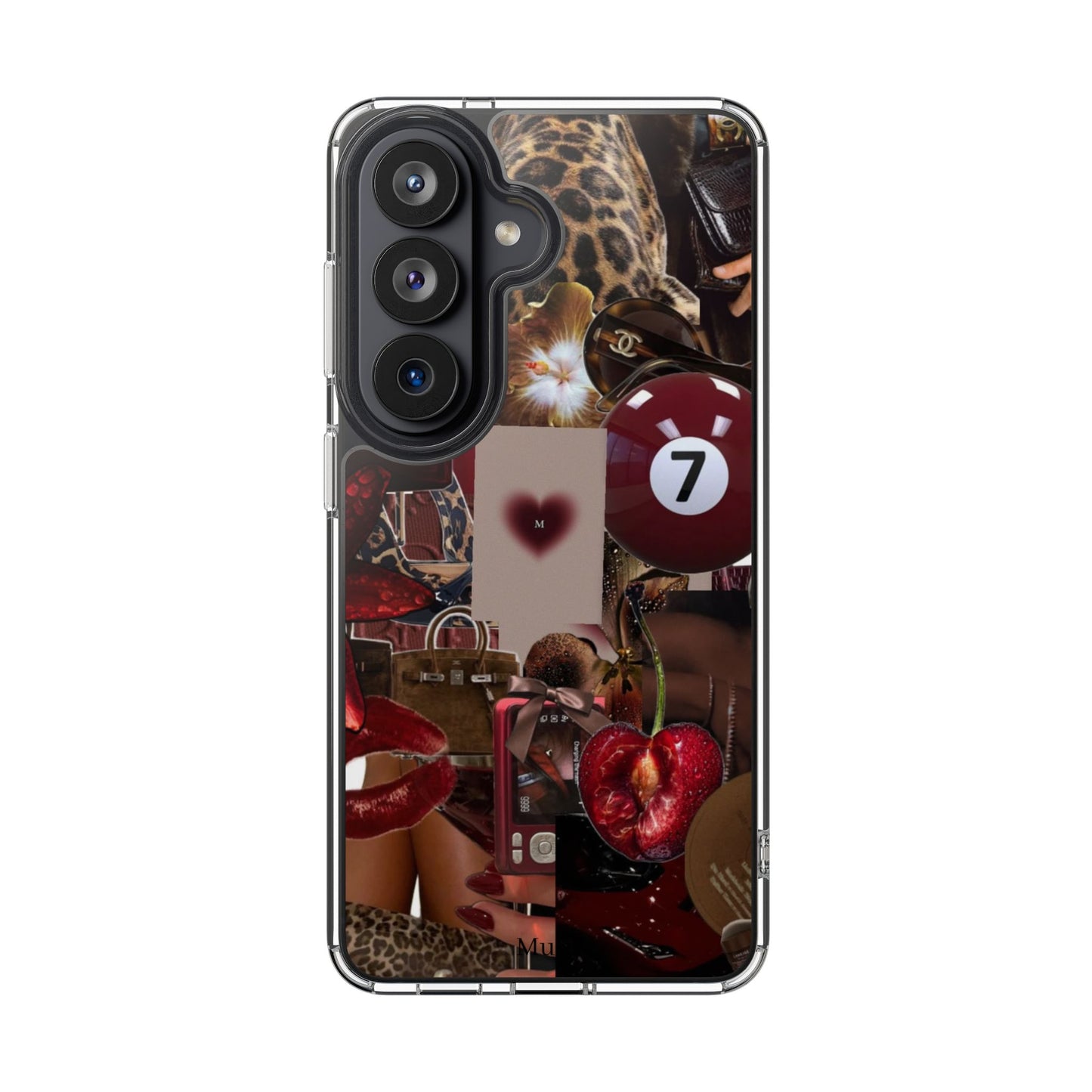 Clear Impact-Resistant Phone Case — Retro Cherry Collage Design