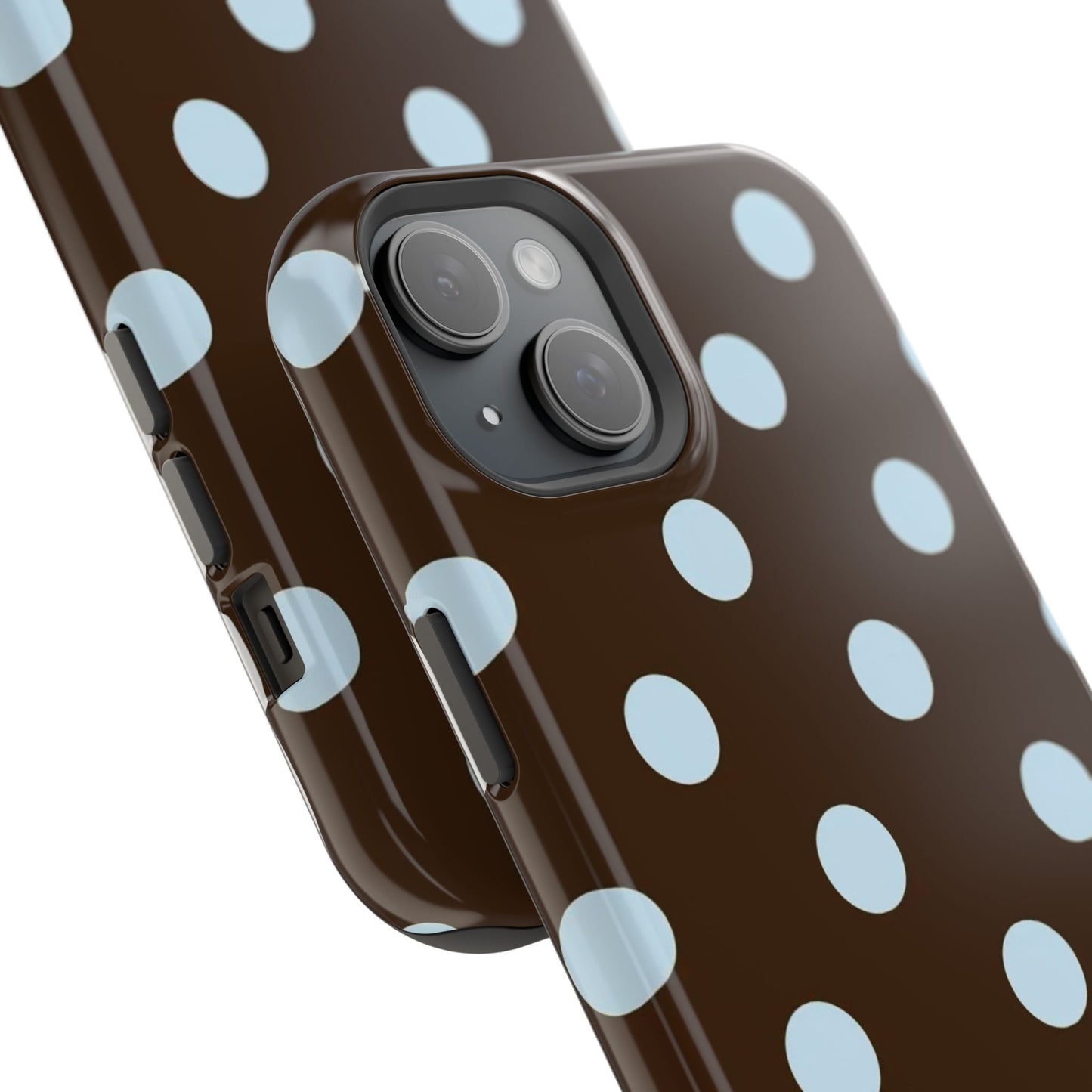 Polka Dot Magnetic Phone Case — Brown with Light Blue Dots, Impact-Resistant