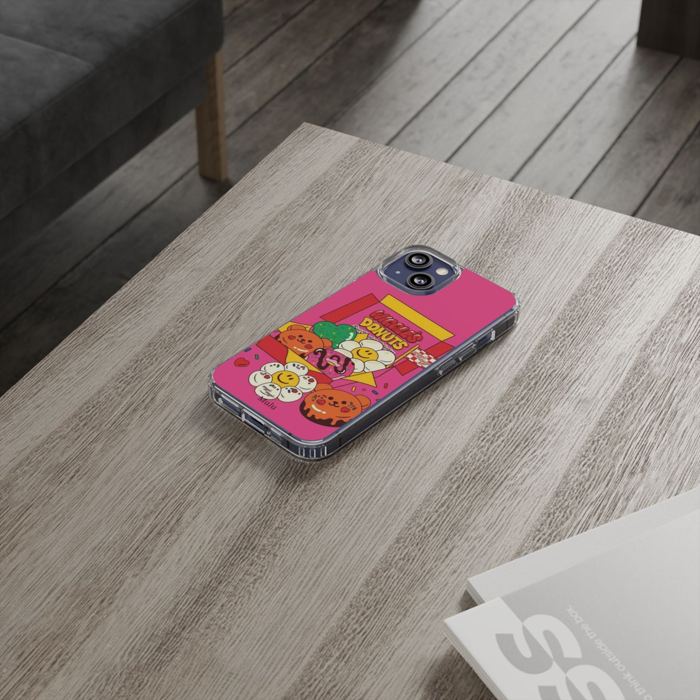 Donut Box Cute Phone Case — Clear Impact‑Resistant iPhone Cover with Smiling Donuts
