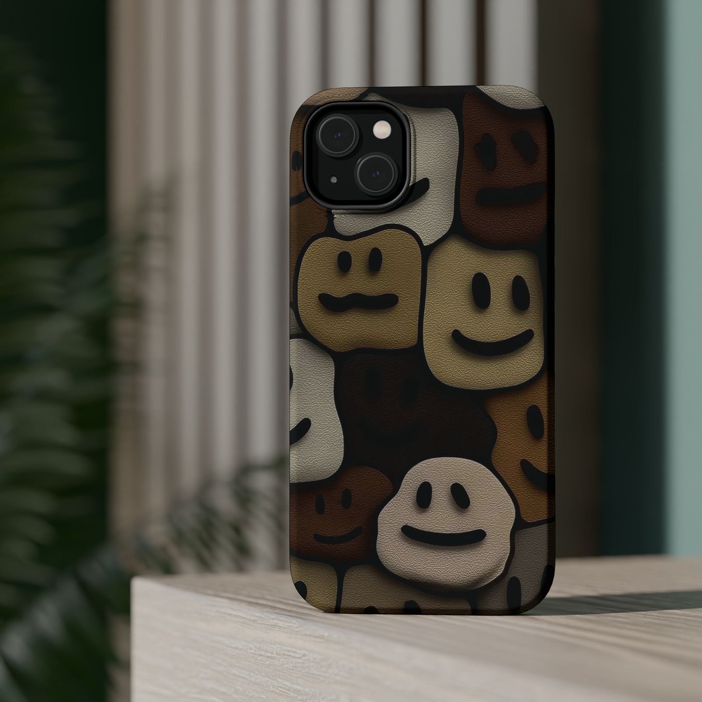 Magnetic Impact-Resistant Case — Brown Smiley Tile Phone Cover