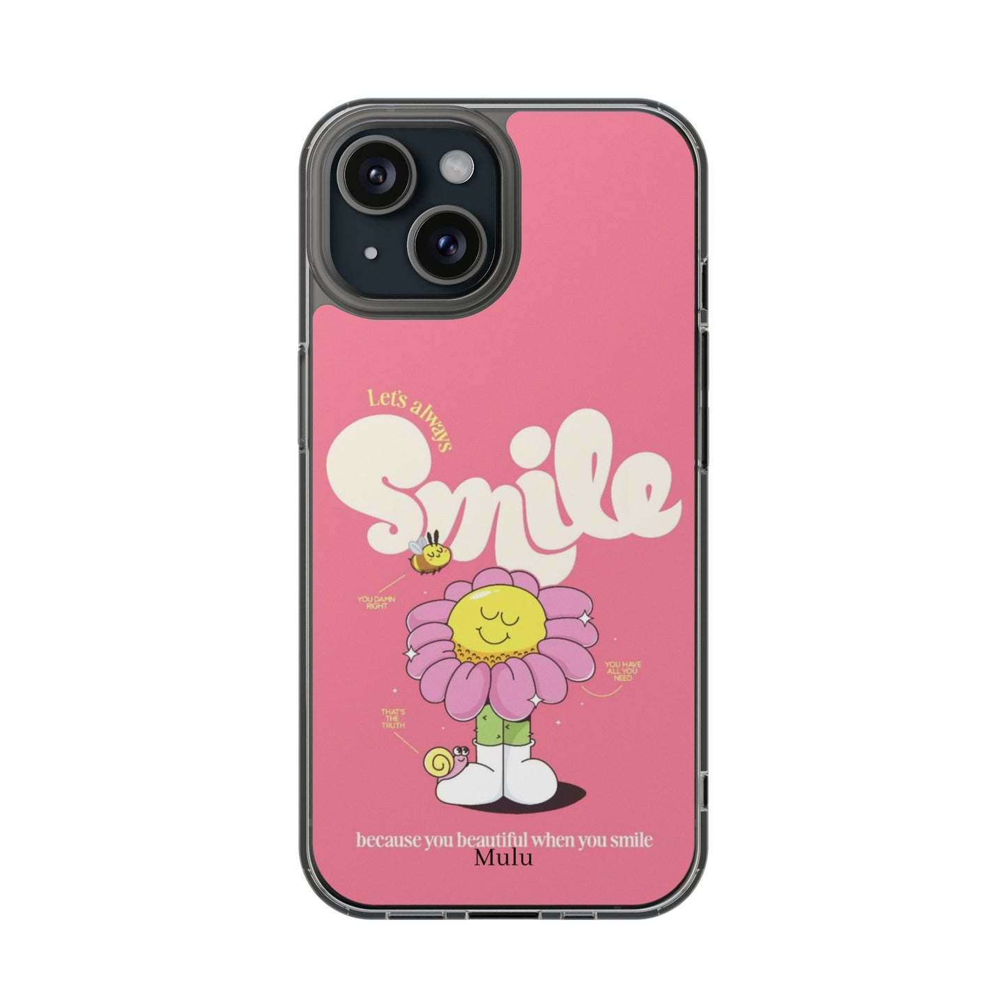 Clear Impact-Resistant Phone Case — Pink 'Smile' Flower Design