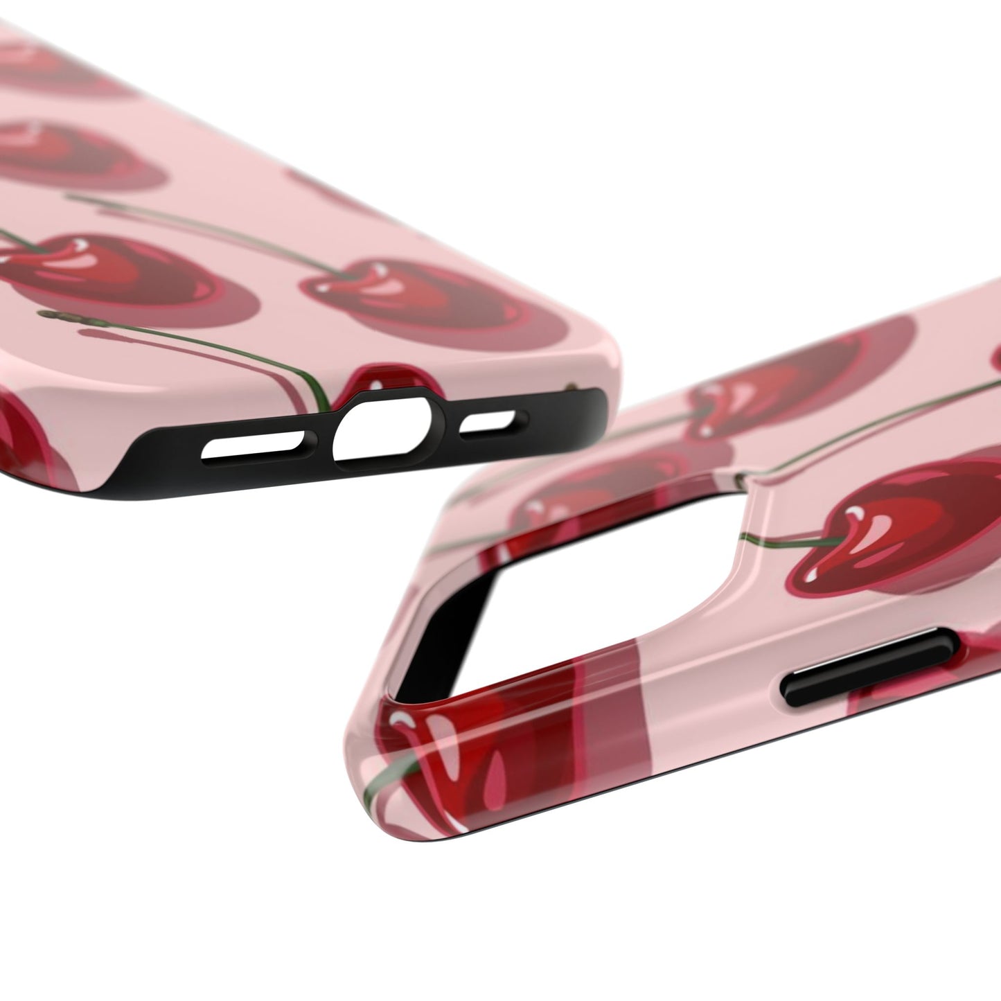Cherry Pattern Tough Phone Case — Retro Pink Cherry Print Protective Phone Case