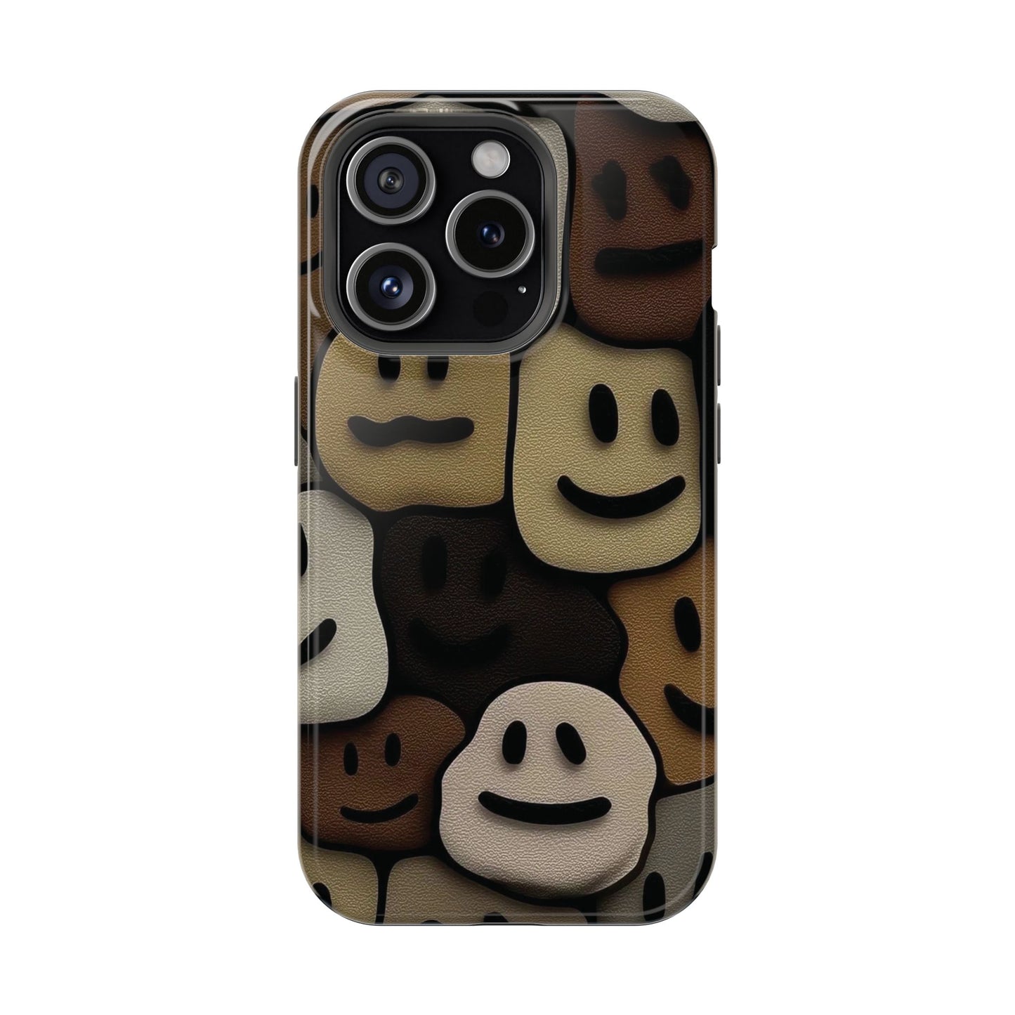 Magnetic Impact-Resistant Case — Brown Smiley Tile Phone Cover