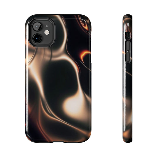 Abstract Liquid Glow Tough Phone Case — Black & Bronze Swirl Protective Cover