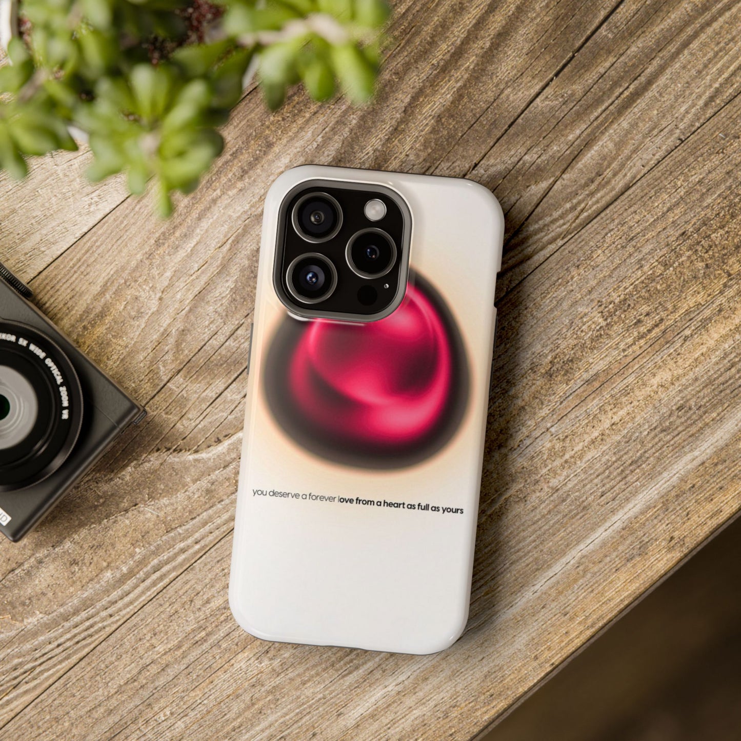Protective Phone Case — Red Pearl Heart Design with 'You deserve a forever love' Text