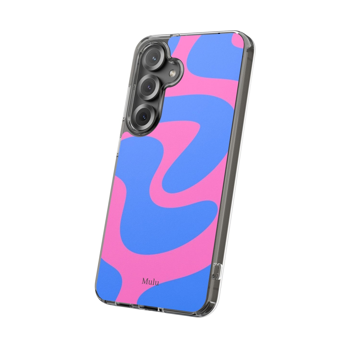 Clear Impact-Resistant Phone Case — Retro Blue & Pink Abstract Swirl