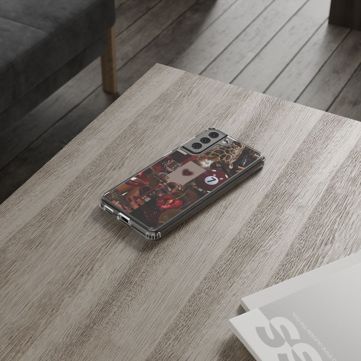 Clear Impact-Resistant Phone Case — Retro Cherry Collage Design