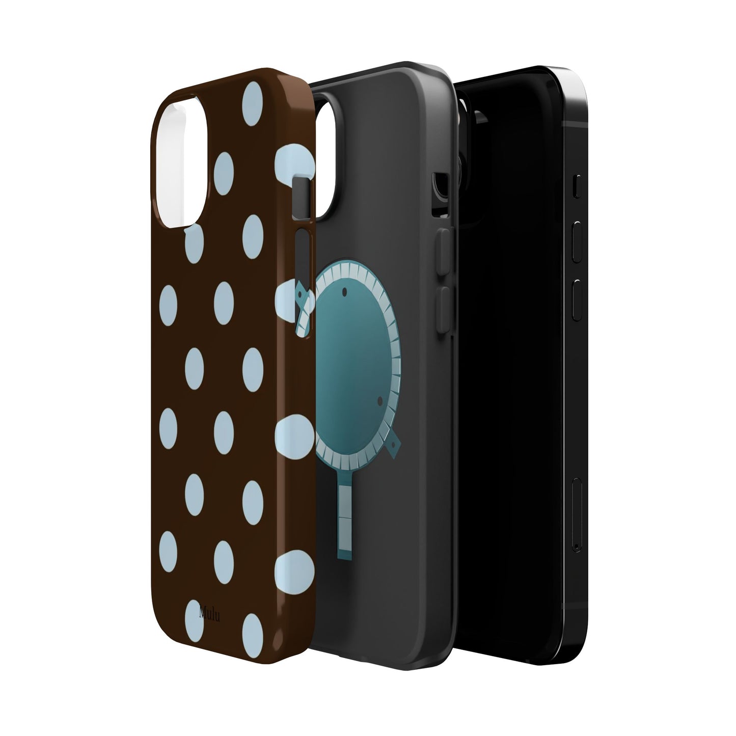 Polka Dot Magnetic Phone Case — Brown with Light Blue Dots, Impact-Resistant