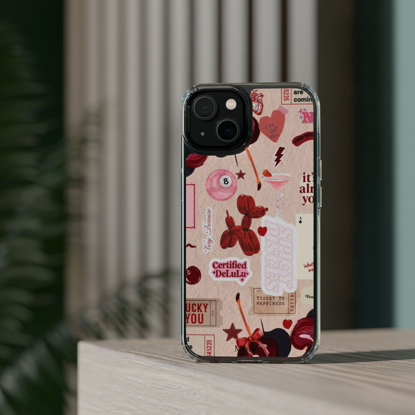 Clear Impact-Resistant Phone Case — Retro Cherry & Sticker Collage