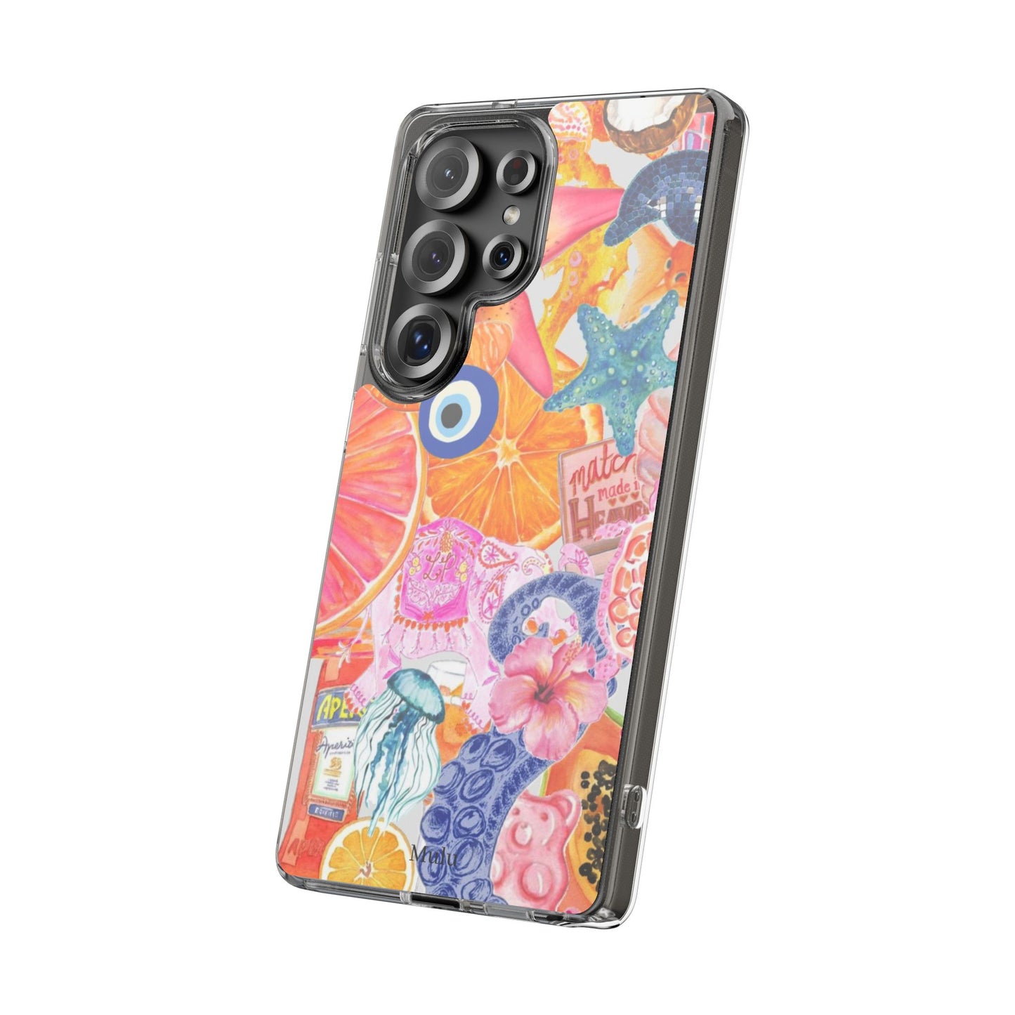 Clear Impact-Resistant Phone Case — Colorful Tropical Collage Design
