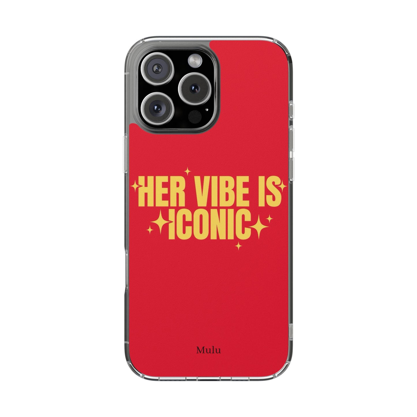 Clear Impact-Resistant Phone Case — "Her Vibe Is Iconic" Red Protective Cover
