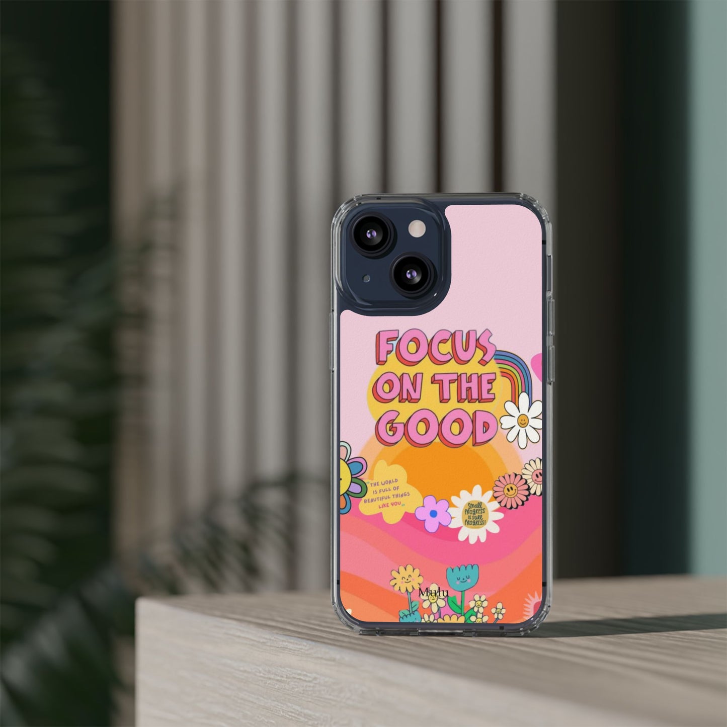 Clear Impact-Resistant Case — "Focus On The Good" Retro Floral Phone Cover