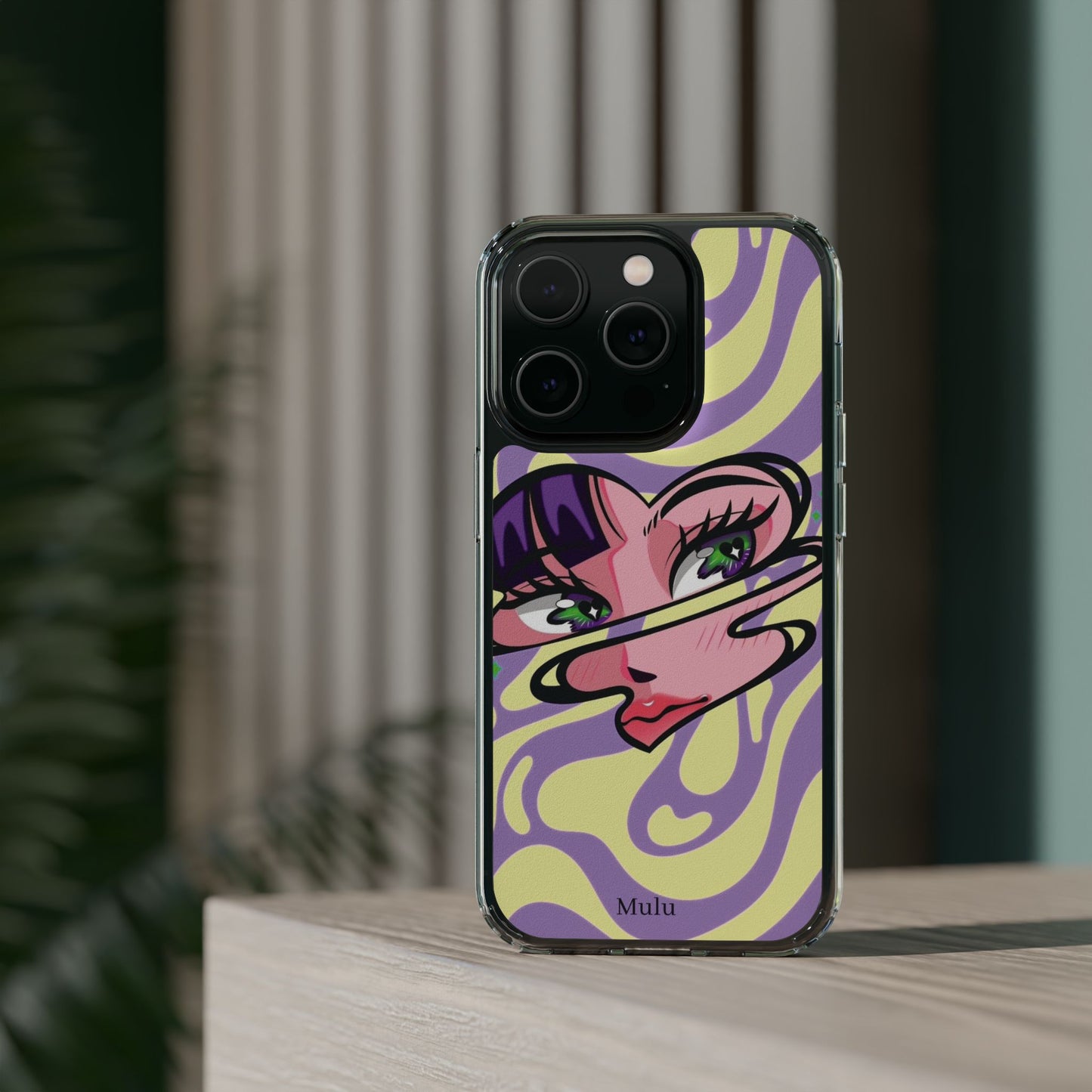 Clear Impact-Resistant Case — Retro Psychedelic Heart Face Design