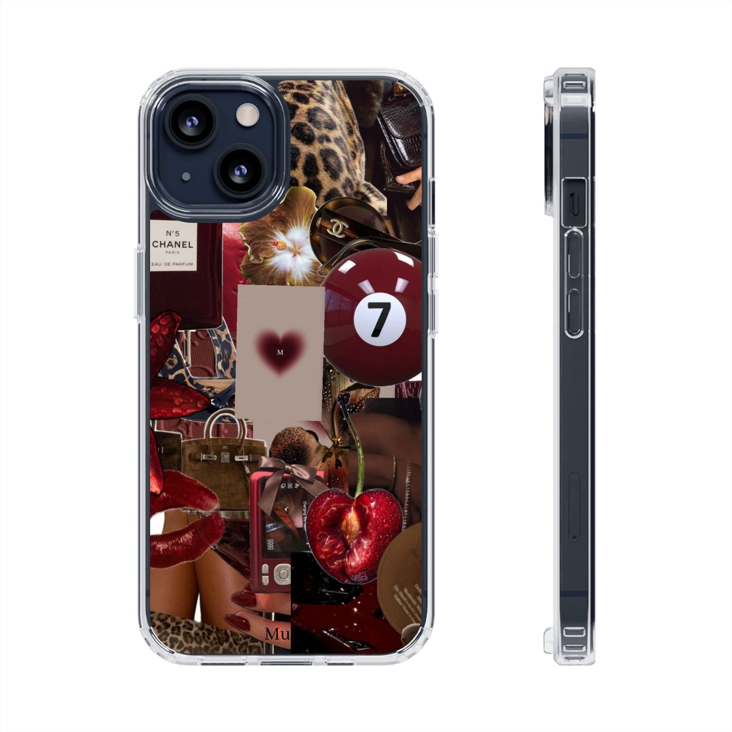 Clear Impact-Resistant Phone Case — Retro Cherry Collage Design