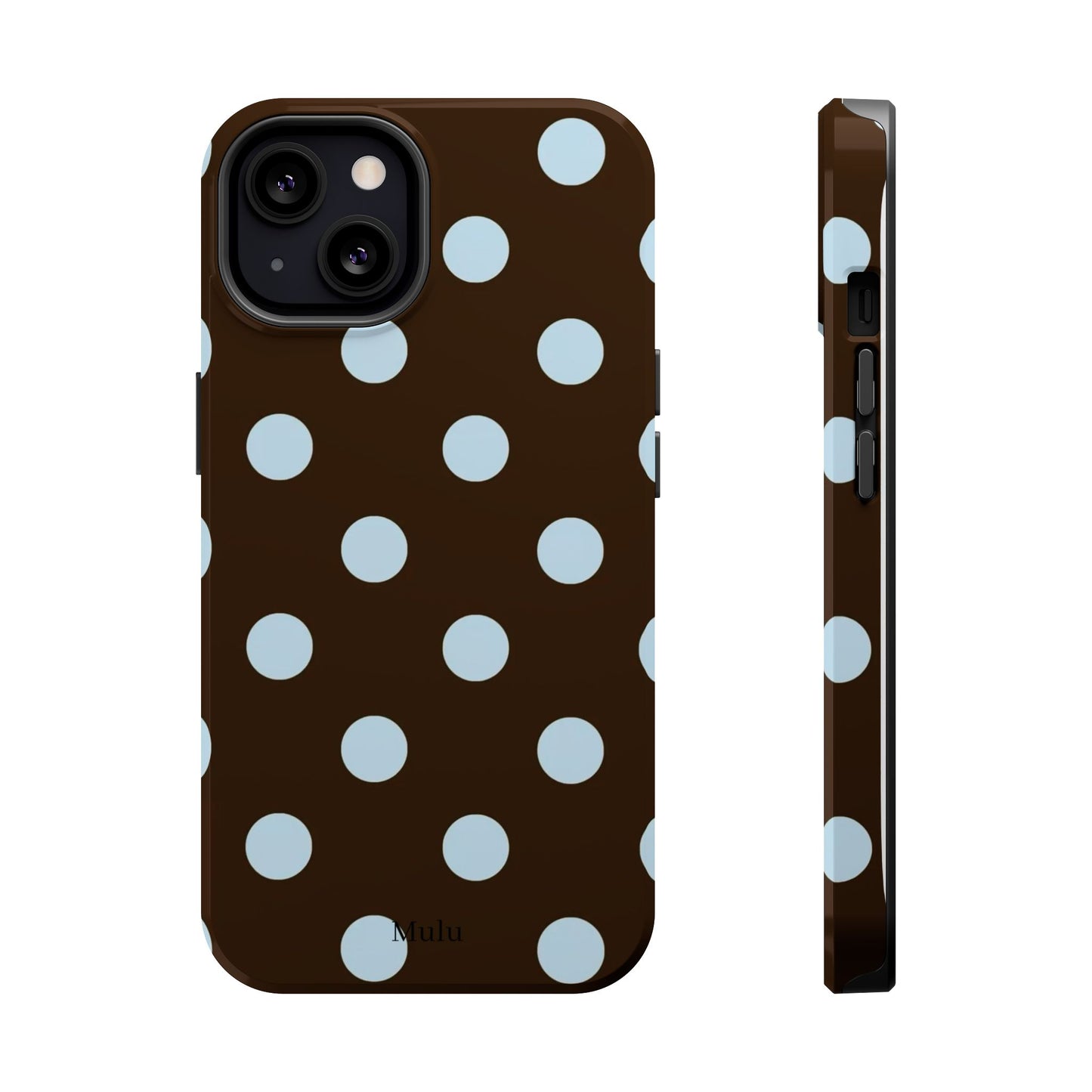 Polka Dot Magnetic Phone Case — Brown with Light Blue Dots, Impact-Resistant