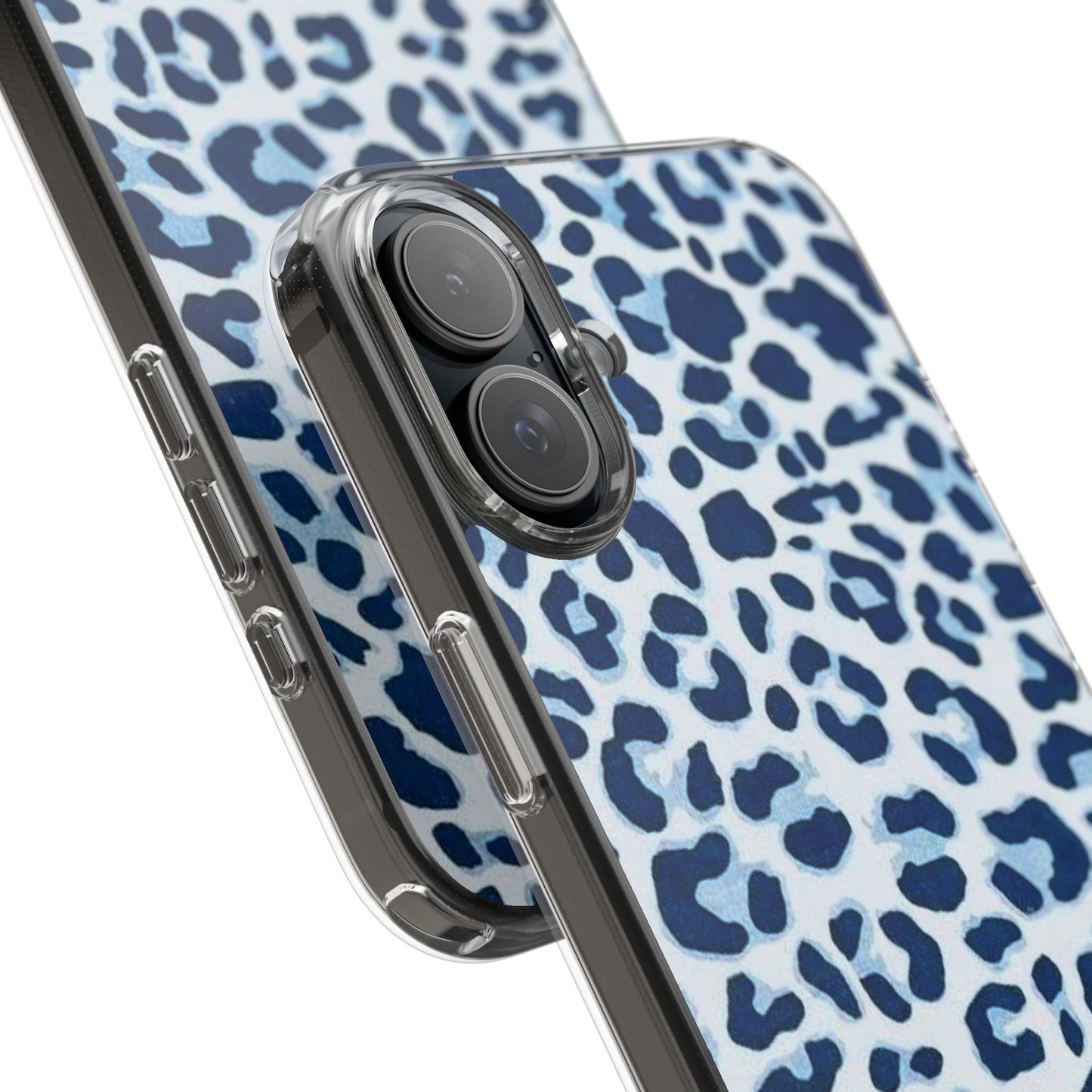Clear Impact-Resistant Phone Case — Blue Watercolor Leopard Print