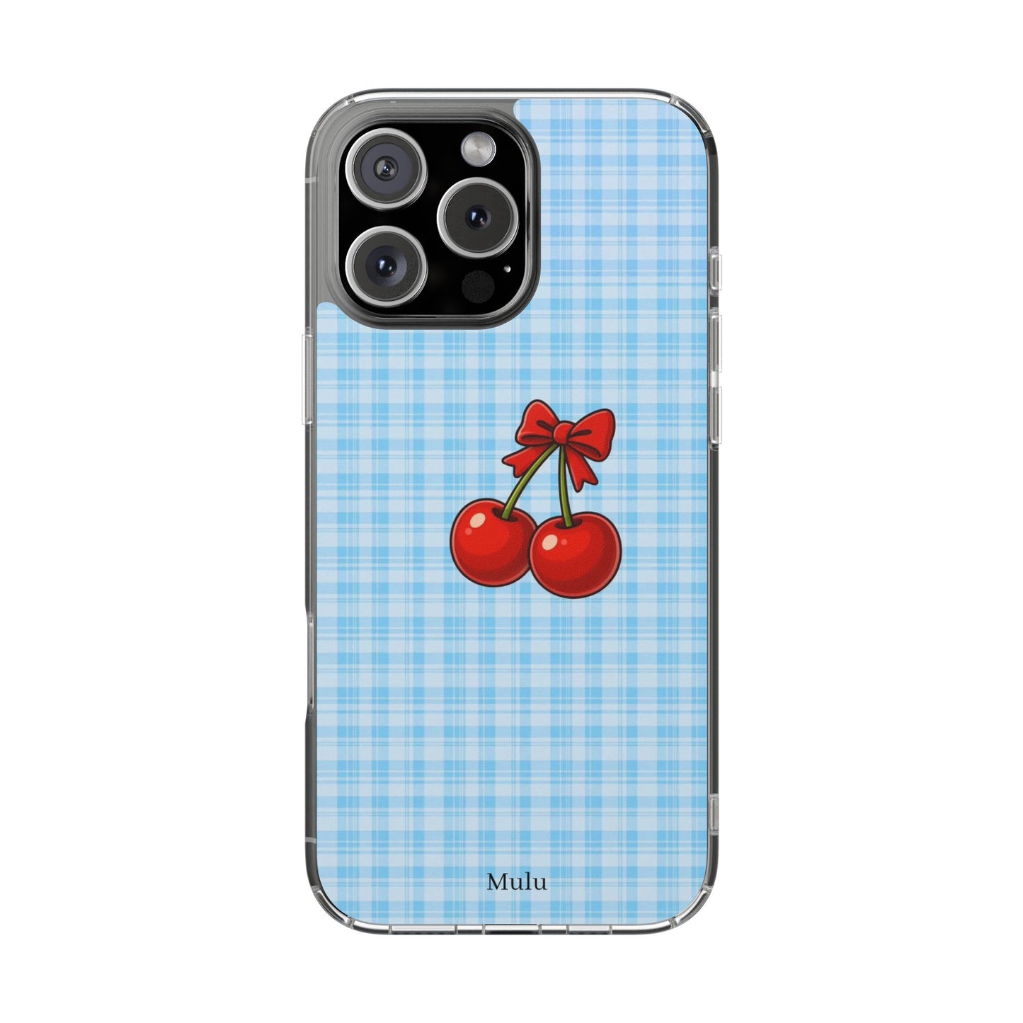 Clear Cherry Gingham Phone Case — Impact-Resistant Clear Case with Red Cherry Design
