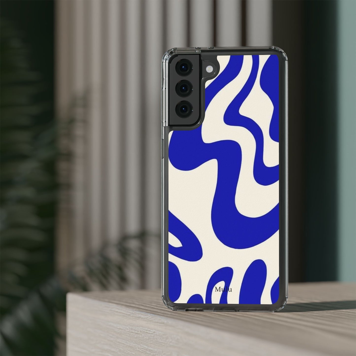 Clear Impact-Resistant Case — Blue Abstract Wavy Pattern