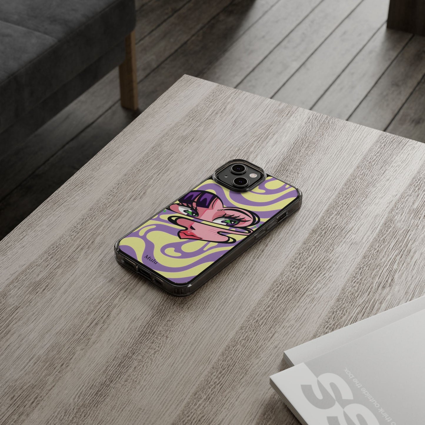 Clear Impact-Resistant Case — Retro Psychedelic Heart Face Design