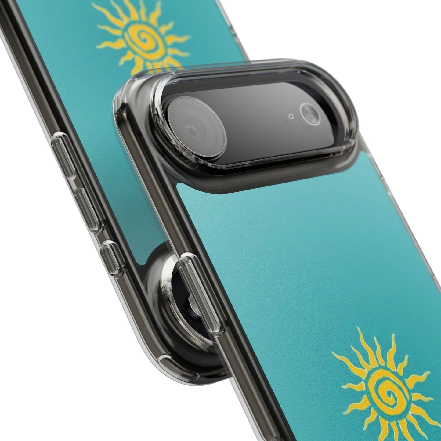 Clear Impact-Resistant Phone Case — Yellow Sun on Teal Gradient