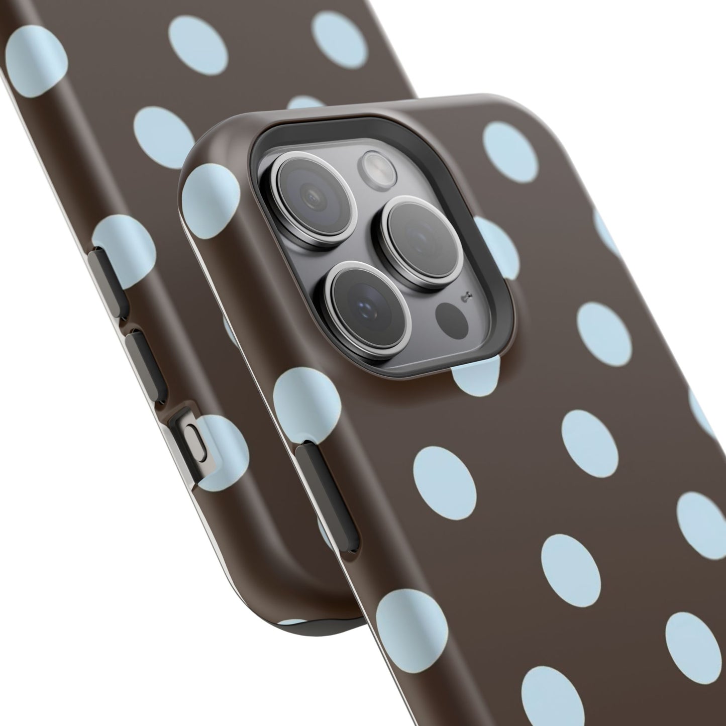 Polka Dot Magnetic Phone Case — Brown with Light Blue Dots, Impact-Resistant
