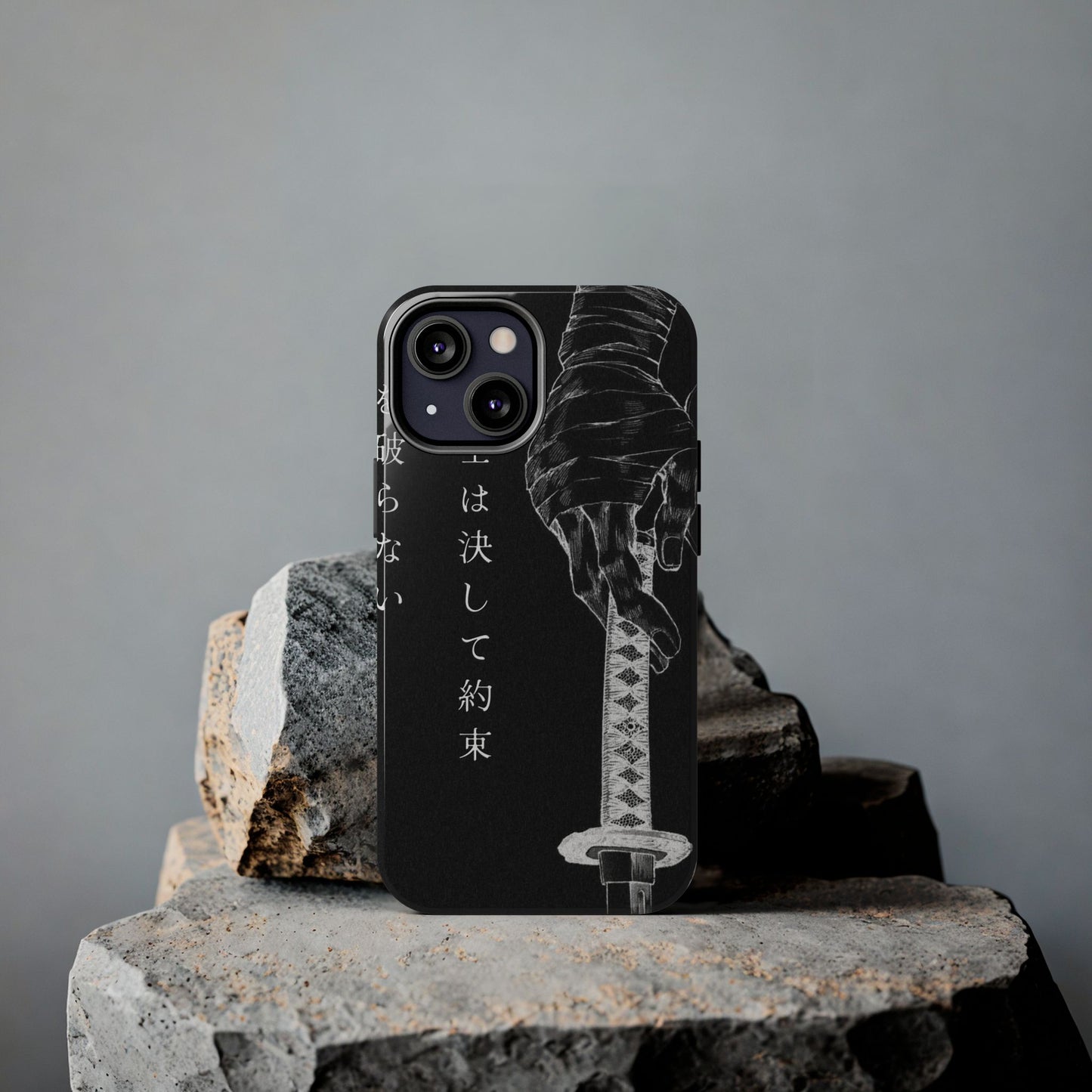 Samurai Vow Tough Phone Case — Black Katana Design with Japanese Text