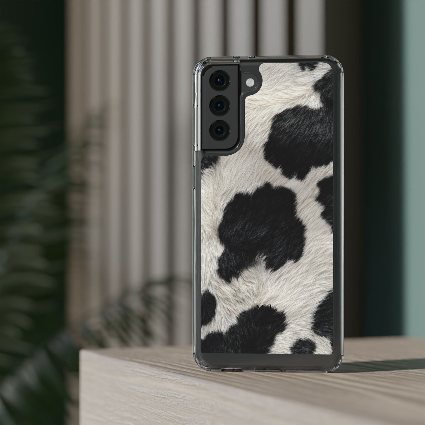 Cow Print Clear Impact Phone Case — Faux Fur Black & White Protection