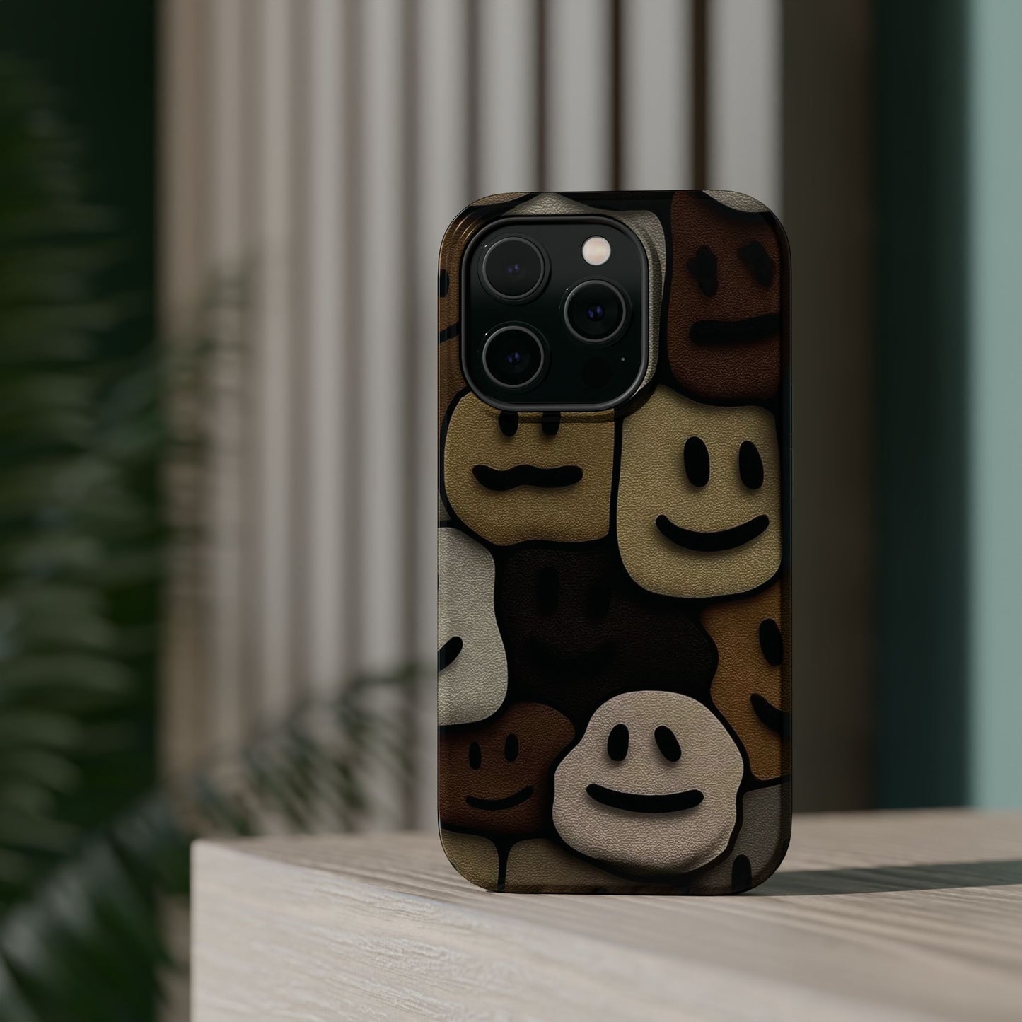 Magnetic Impact-Resistant Case — Brown Smiley Tile Phone Cover