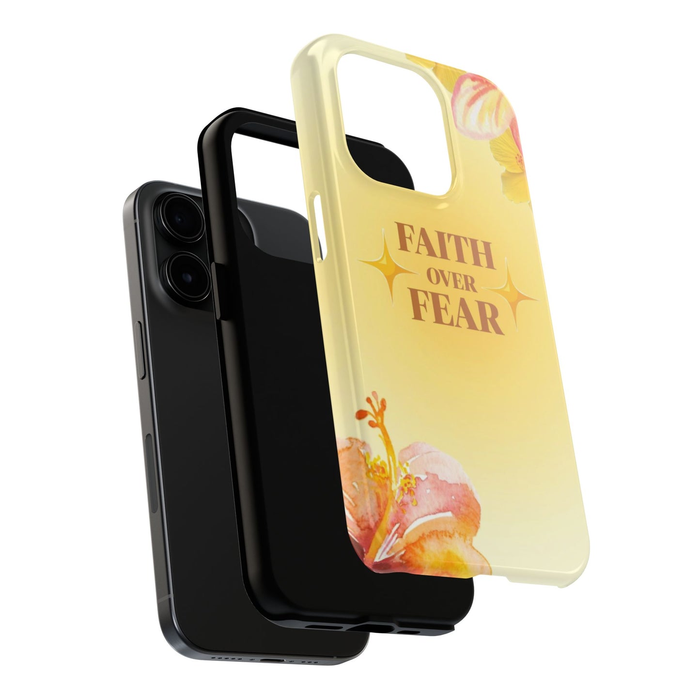 Faith Over Fear Tough Phone Case — Floral Yellow Protective Cover