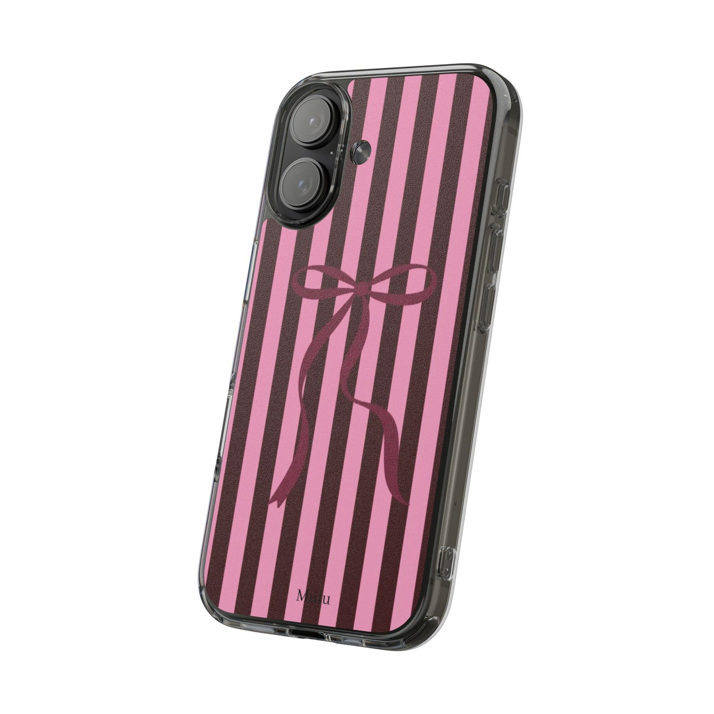 Pink Striped Ribbon Clear Impact-Resistant Phone Case