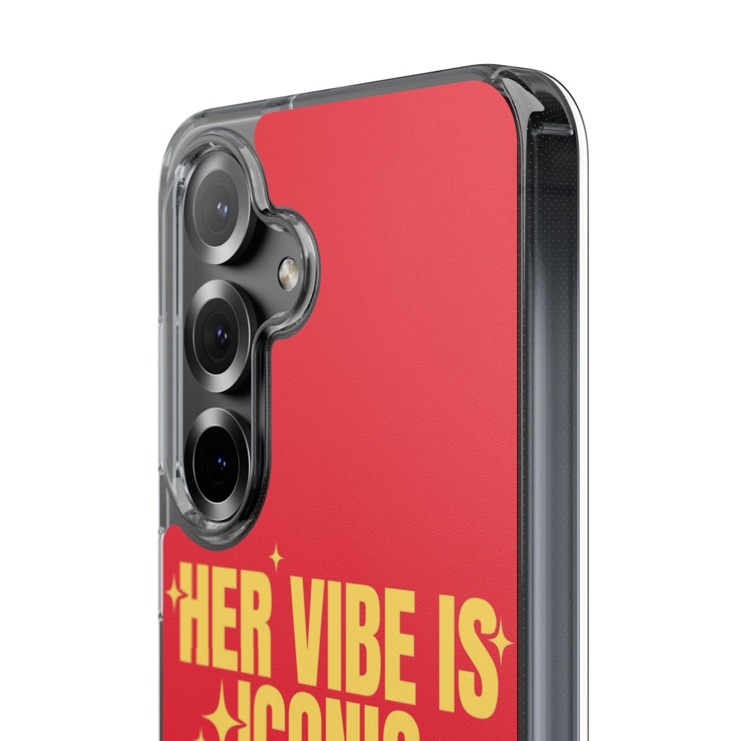 Clear Impact-Resistant Phone Case — "Her Vibe Is Iconic" Red Protective Cover